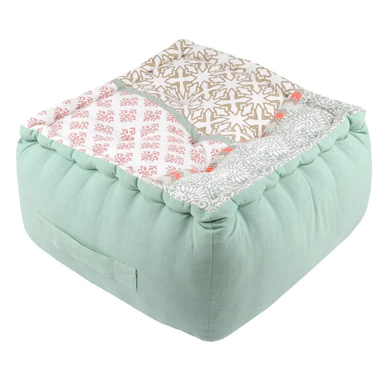 COTTON CRAFT Pouf in tweed Dhurrie, con motivo a rombi, pouf ottomano poggiapiedi ottomano – per camera da letto, arredamento per camera da letto, stile boho, moderno e confortevole, in cotone