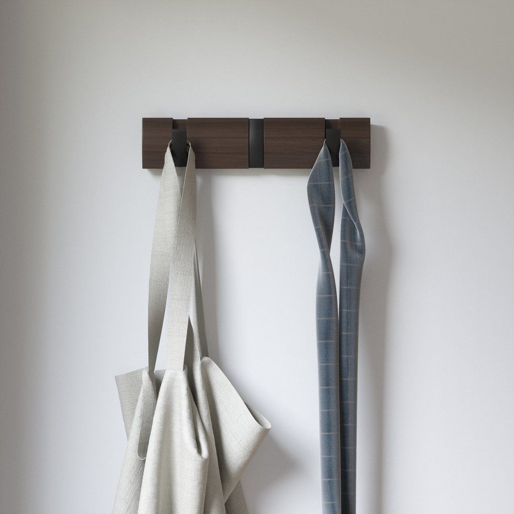 Appendiabiti Da Parete In Legno Massello Con 8 Ganci Ribaltabili – Salvaspazio Per Ingresso E Corridoio, 42.5x17 Cm, Carico Max 15kg