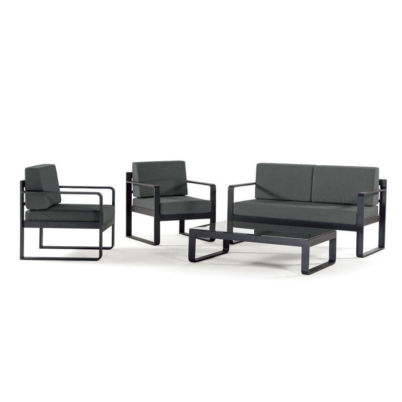 Set Giardino Modulare CAPRI In Polipropilene: Divano 2 Posti, 2 Poltrone E Tavolino, UV Resistente, Colore Tortora Per Terrazzi E Verande