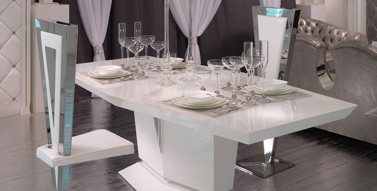 Tavolo moderno OPERA 30 BRUMMEL in vetro laccato bianco tavolo laccato bianco con vetro
