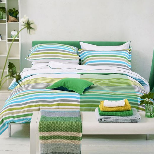 Biancheria Da Letto In Flanella 135x200 Cm – 100% Cotone, Verde Menta A Righe Con Federa 80x80 Cm