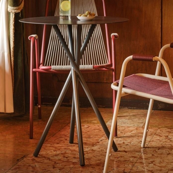 Set Bistrot Tavolo 60x60 E 2 Sedie Pieghevoli In Acciaio Nero - Faber - Foto 4