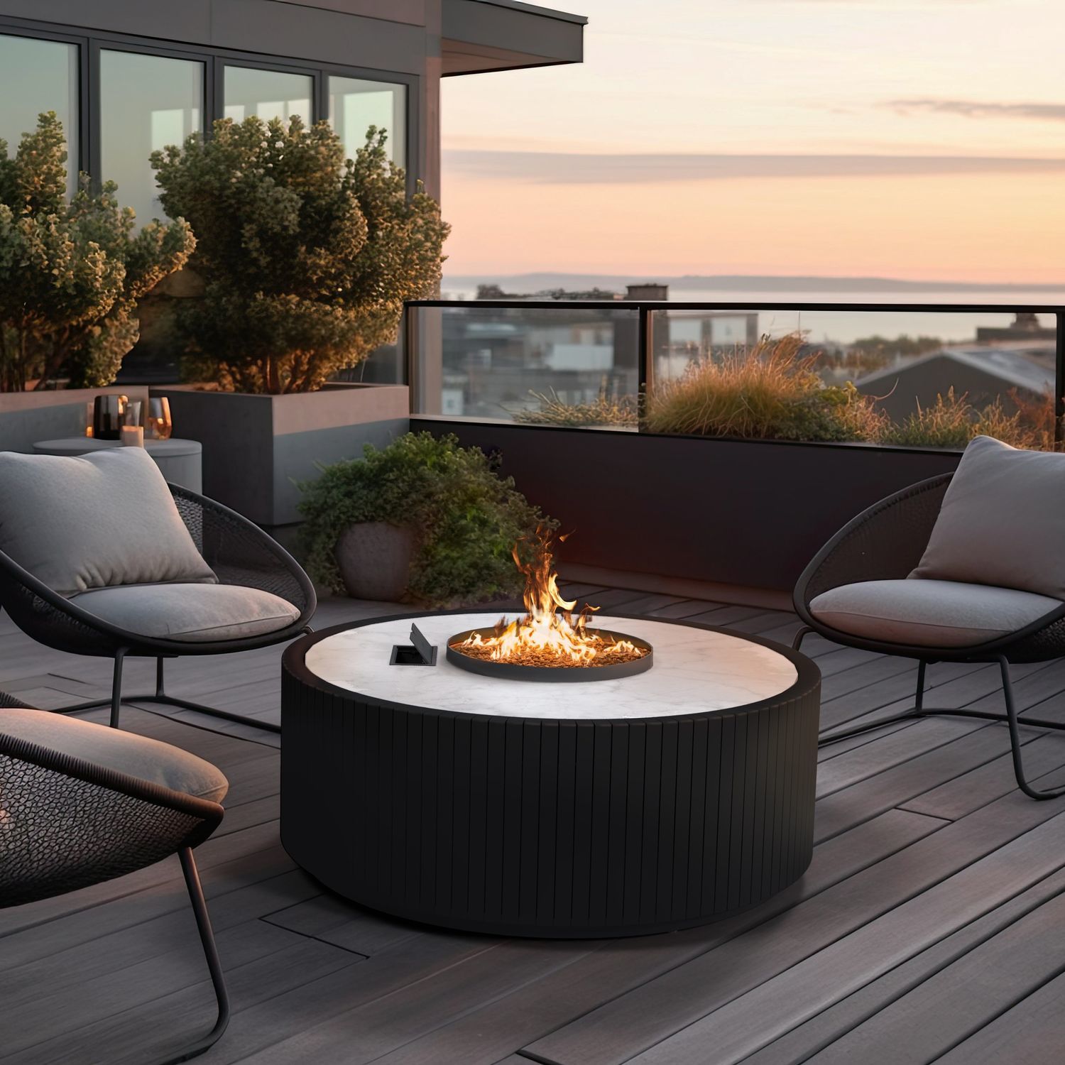 Braciere A Gas Teamson Home Giardino, 94 Cm, Effetto Pietra, 50.000 BTU, Con Rocce Laviche E Copertura, Per Esterni