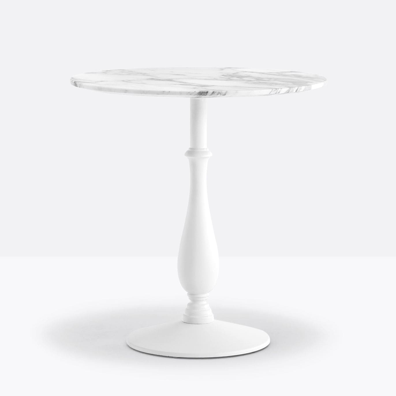 LDAILY Moccha Tavolo Da Bar Rotondo Girevole 360° E Altezza Regolabile 71-91 Cm - Piano In MDF Effetto Marmo, Base In Ferro, Bianco