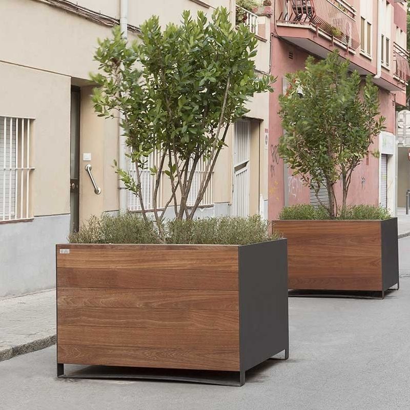 Classic Home & Garden Fioriera A Botte In Legno Di Acacia Con Fasce Metalliche, Set Da 2