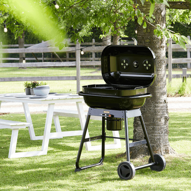GrillMaster ProBend GM5000 Barbecue A Carbone In Acciaio - Con Termometro, Ruote E Grembiule - Griglia Da Giardino
