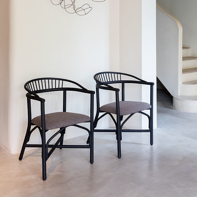 Sedie In Rattan, Tessuto E Metallo Nero (set Di 2) PEACOCK - Foto 5