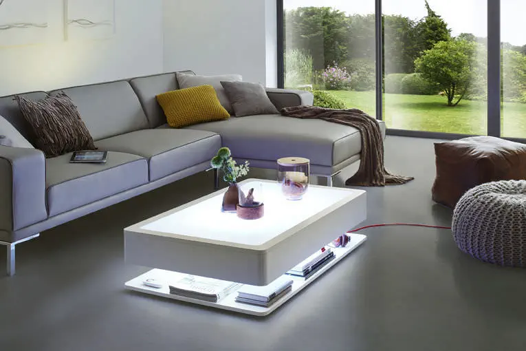 Bush Furniture Lennox Tavolino Da Caffè In Vetro Temperato Con Contenitore E Cassetti – Finitura Rovere Bianco, Stile Farmhouse - 4