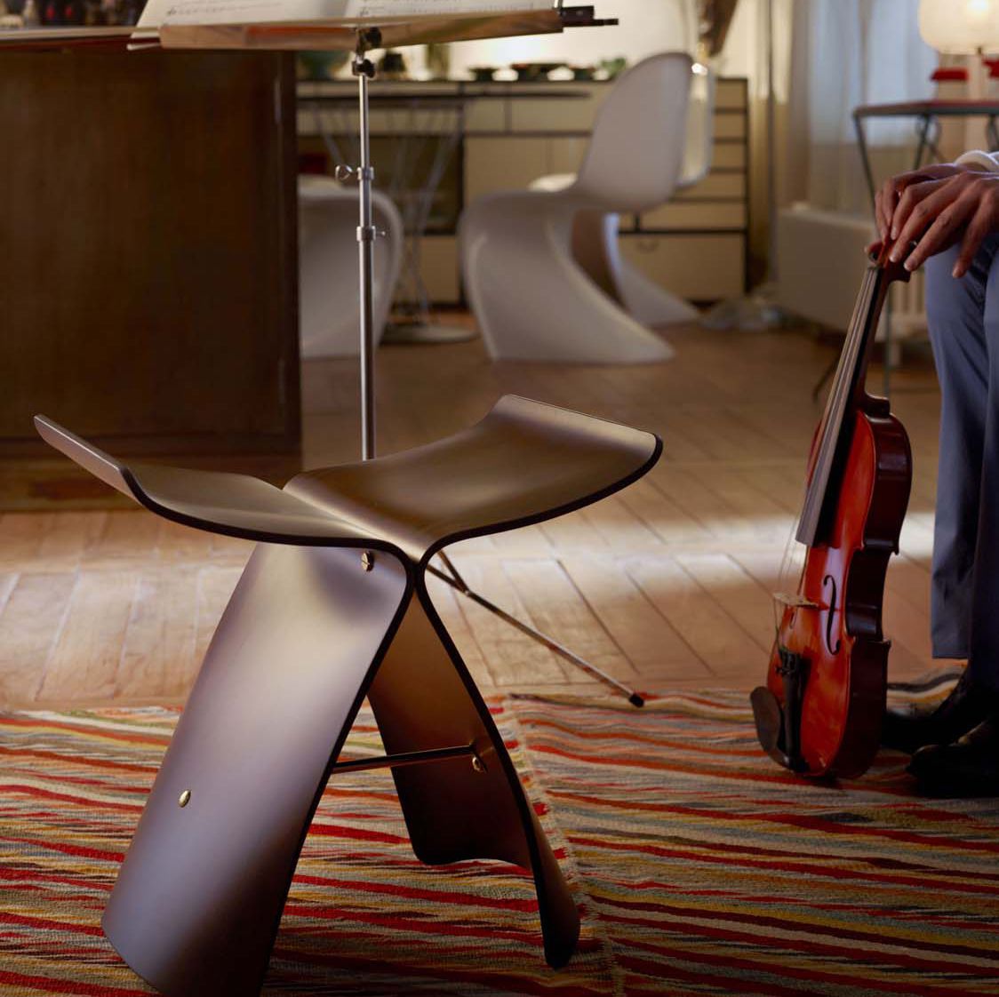 A&DW Sgabello Butterfly Caratteristiche Sgabello in Legno Curvo Creativo Sedia in Noce per Panca Scarpe,Woodcolor 