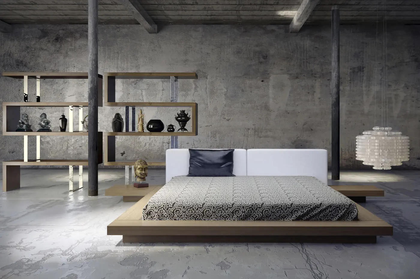Letto matrimoniale WORTH QUEEN MODLOFT contemporaneo con comodini in noce
