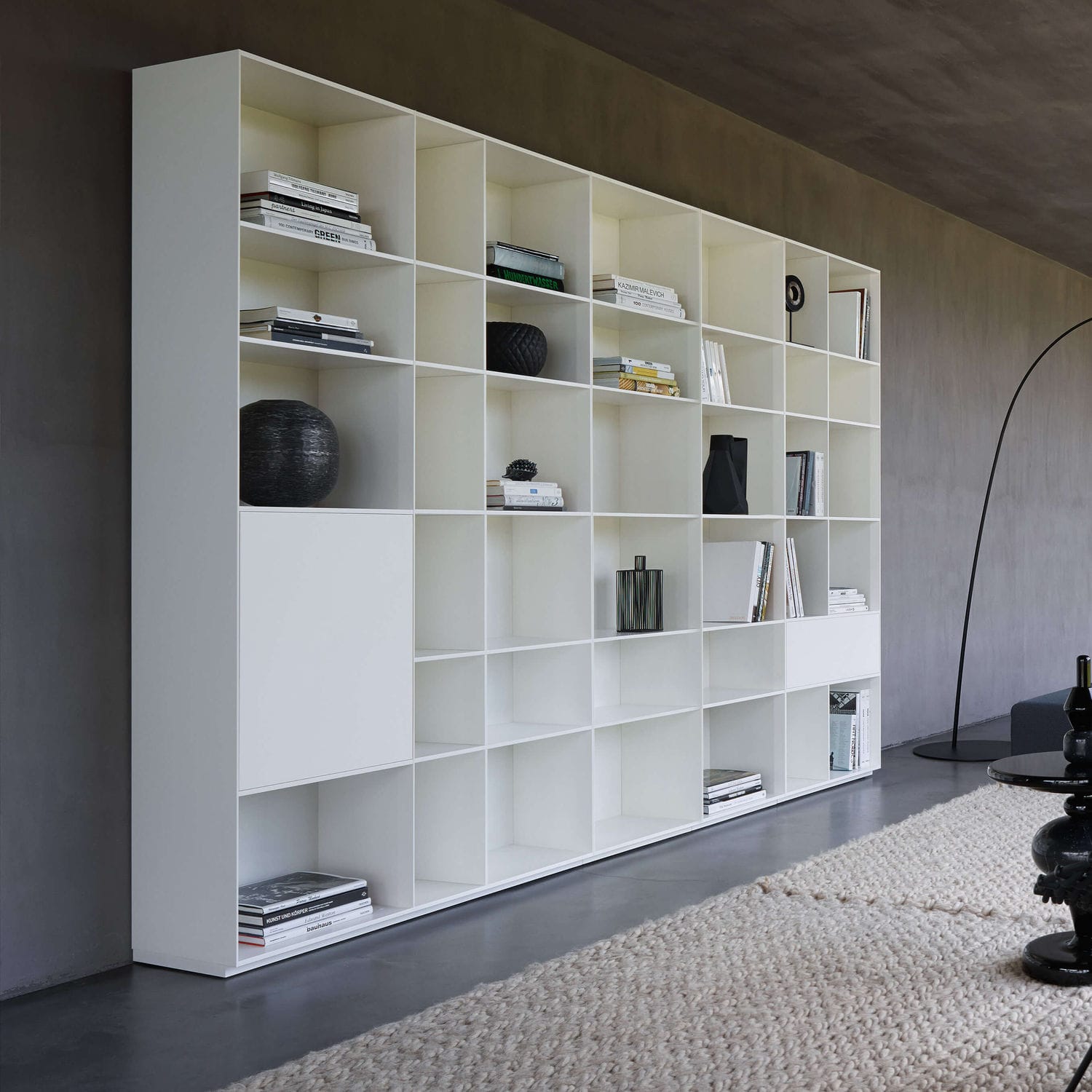 Bibliothèque Estea Mobili - Blanc Laqué Et Bois Massif - Étagère Design