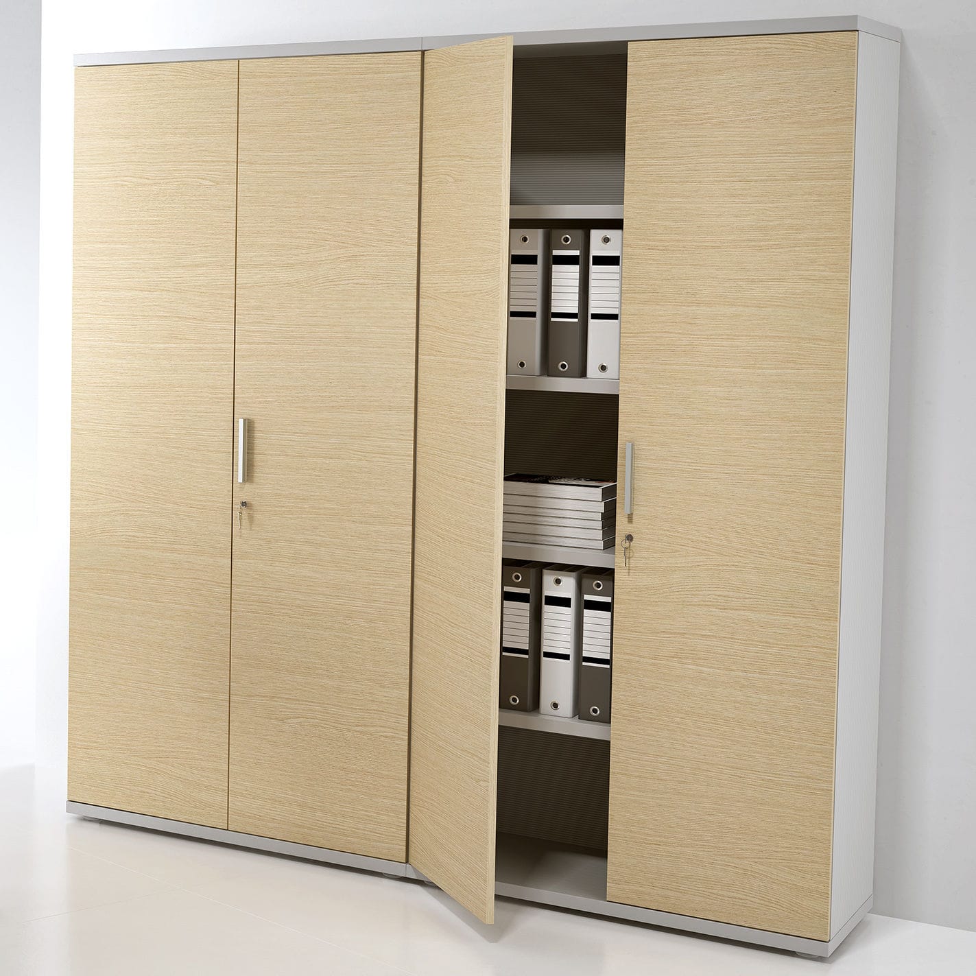 Armadio Schedario Ufficio Prissent 90x40x90 Cm - Libreria Con Ripiani Regolabili E Vetro, Grigio Chiaro