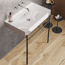 Lavabo doppio / sospeso / 2 fori / con troppopieno