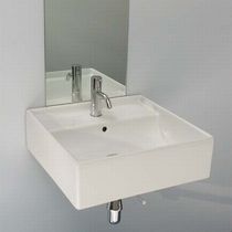 Lavabo sospeso / in ceramica / quadrato...