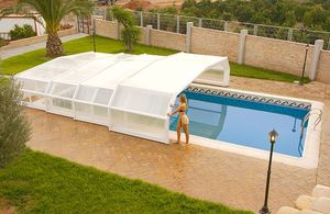 copertura per piscina bassa / telescopica / in policarbonato / in metallo