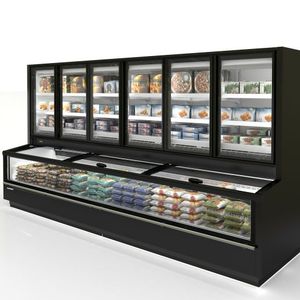 vetrina refrigerata con scaffali / a isola / illuminata / per gelato