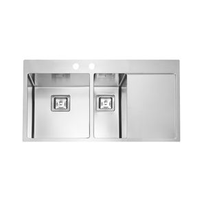 lavello a 2 vasche / in acciaio inox / da incasso / con gocciolatoio