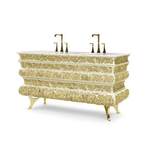 mobile lavabo doppio / da appoggio / in ottone / in marmo