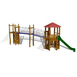 struttura ludica per parco giochi / in legno / in acciaio inossidabile / modulare