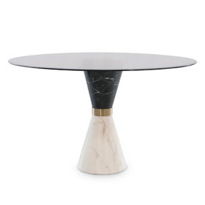 tavolo da pranzo moderno / in vetro fumè / in ottone lucidato / in ottone spazzolato