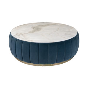 tavolino basso moderno / in marmo / in tessuto / con supporto in ottone lucido
