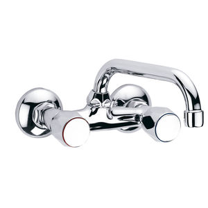 miscelatore doppio comando da parete / in ottone cromato / da cucina / 2 fori