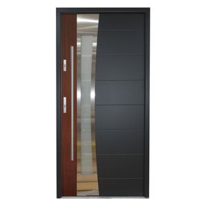 porta d'ingresso / battente / impiallacciata in legno / in acciaio inox