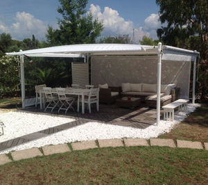pergola autoportante / in metallo / con copertura in tela