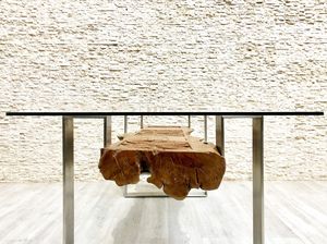 tavolo da pranzo design originale / in legno esotico / in cristallo / in acciaio inossidabile