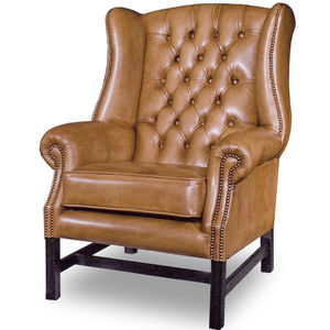 poltrona chesterfield / in pelle / in legno / a orecchioni