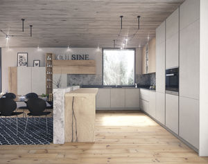 cucina moderna / in legno / con isola / senza maniglie