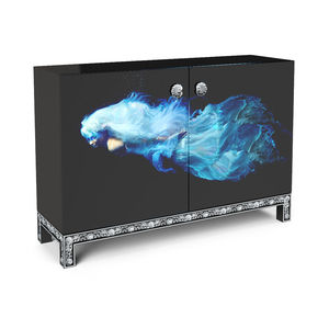 credenza in stile / legno / in vetro / nera