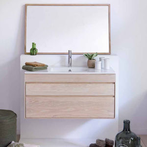 mobile lavabo sospeso / in quercia / moderno / con specchio