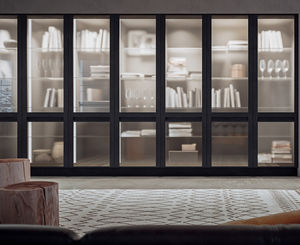 libreria alta / moderna / in legno / vetrata