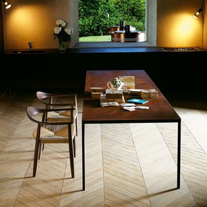 tavolo moderno / in lamiera d'acciaio / con supporto in alluminio verniciato / rettangolare