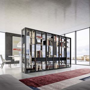 libreria moderna / in alluminio / vetrata / con illuminazione integrata