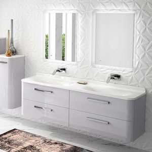 mobile lavabo doppio / sospeso / in legno laccato / in ceramica