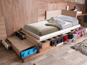 letto singolo / moderno / con testiera / a cassetti