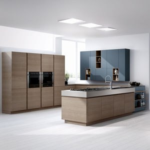 cucina moderna / impiallacciata in legno / senza maniglie