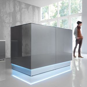 banco reception modulare / d'angolo / in vetro / in acciaio inox