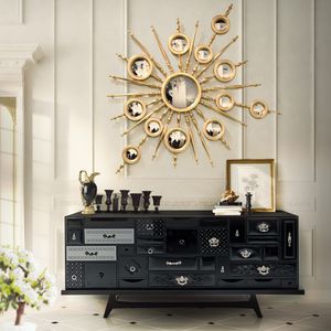 specchio a muro / design originale / tondo / in legno laccato