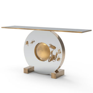 consolle moderna / in ottone / in acciaio inossidabile lucido / con supporto in ottone
