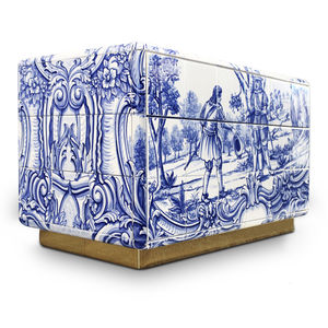 comodino design originale / in legno dipinto / con supporto in legno / rettangolare
