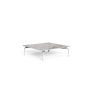 tavolino basso moderno / in gres porcellanato / con supporto in alluminio / rettangolare