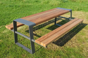 tavolo da picnic moderno / in legno / in acciaio galvanizzato / in acciaio inossidabile