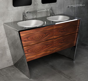 mobile lavabo doppio / da appoggio / in legno / in acciaio inox