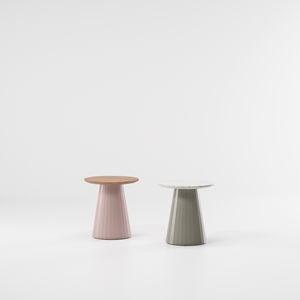 tavolo d'appoggio moderno / in teak / in alluminio / tondo