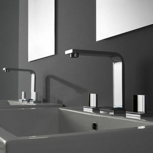 miscelatore doppio comando per lavabo / da parete / in nichel / in metallo cromato