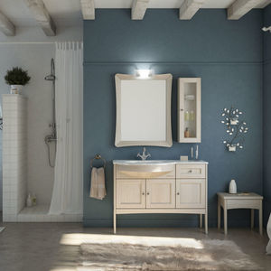 mobile lavabo da appoggio / in legno / moderno / con specchio