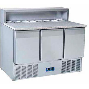 tavolo di preparazione per pizza / in acciaio inox / refrigerato / con contenitore
